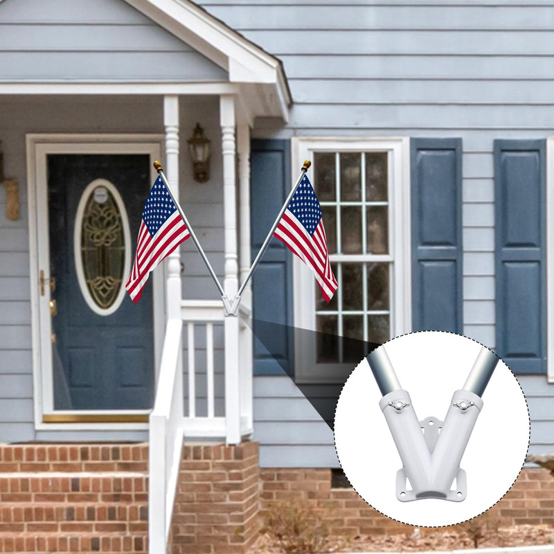 Double Flag Pole Bracket Holder for outside House, V Shape Sturdy Aluminum Alloy gallery