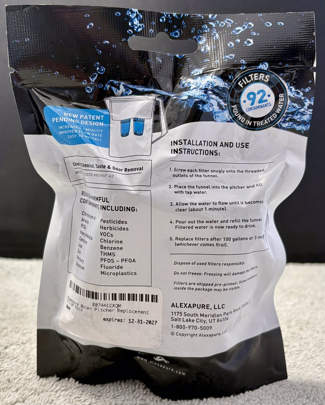 Alexapure Pitcher Replacement Water Filter 2 Pack Filters New Exp 12/31/2027 gallery