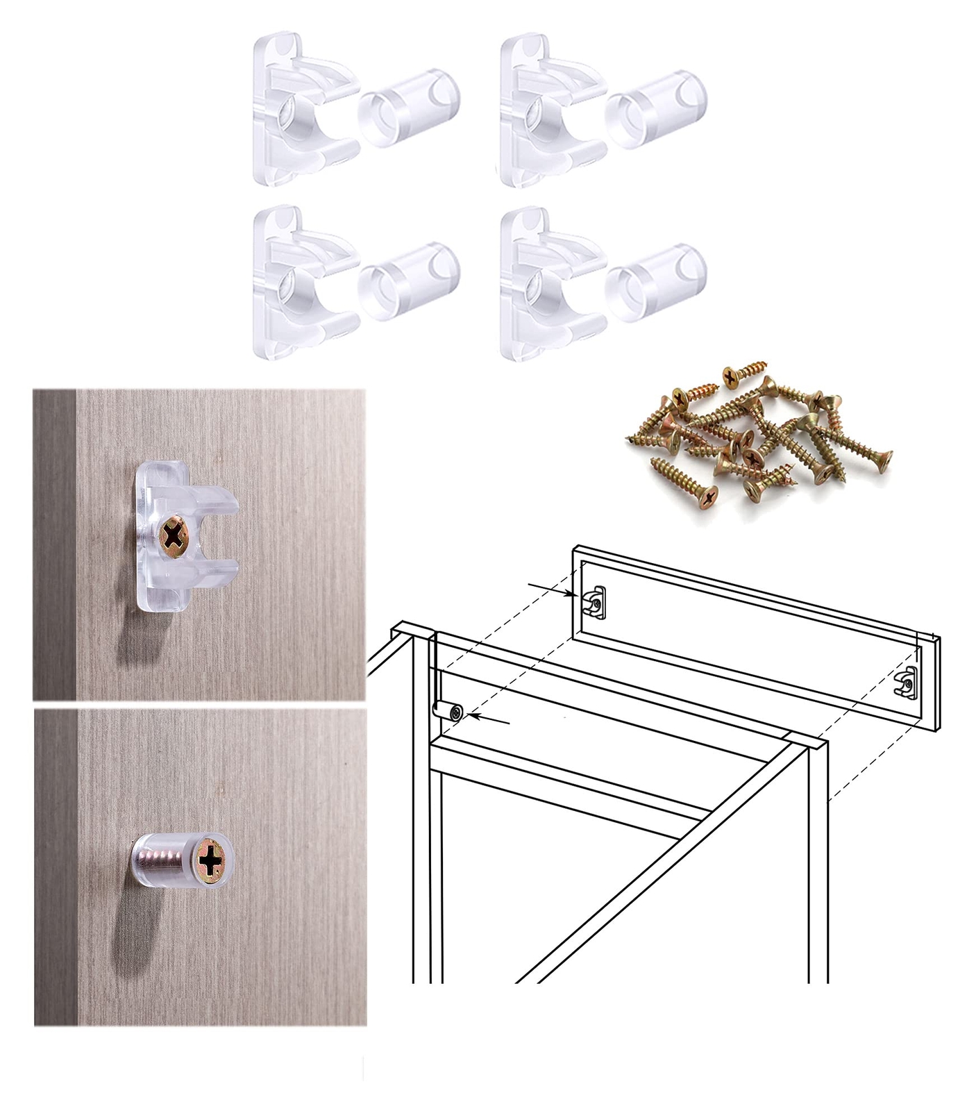 4 Pairs False Front Cabinet Clips with Screws for Kitchen Cabinet Drawer Fronts gallery