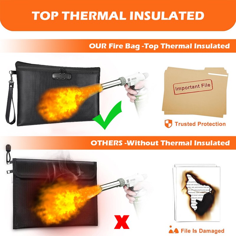 14x10" Fireproof Document Bag With Lock Waterproof Safe Cash A4 Travel Large gallery
