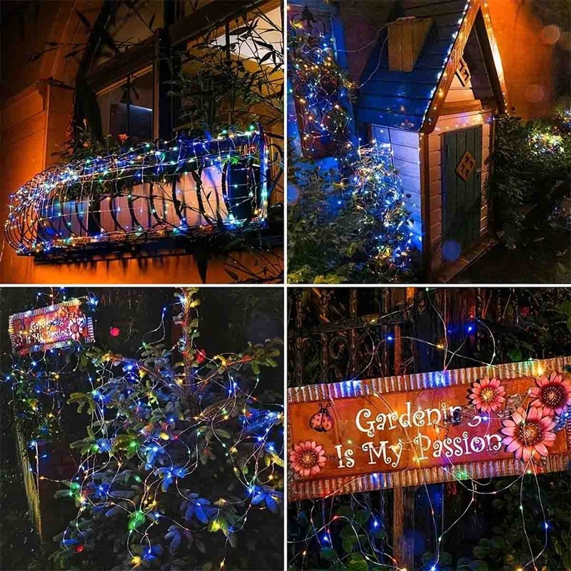 2-Pack 100LED Solar String Lights 8 Modes Copper Wire Waterproof Outdoor Lights gallery