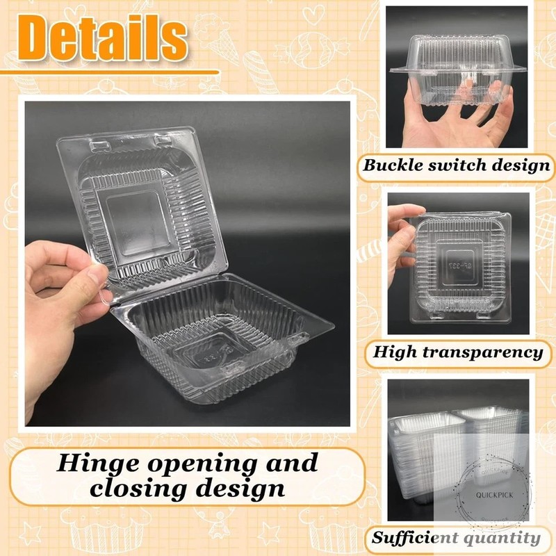 100 Pack Clear Plastic Square Hinged Food Clamshell Container,Disposable To Go gallery