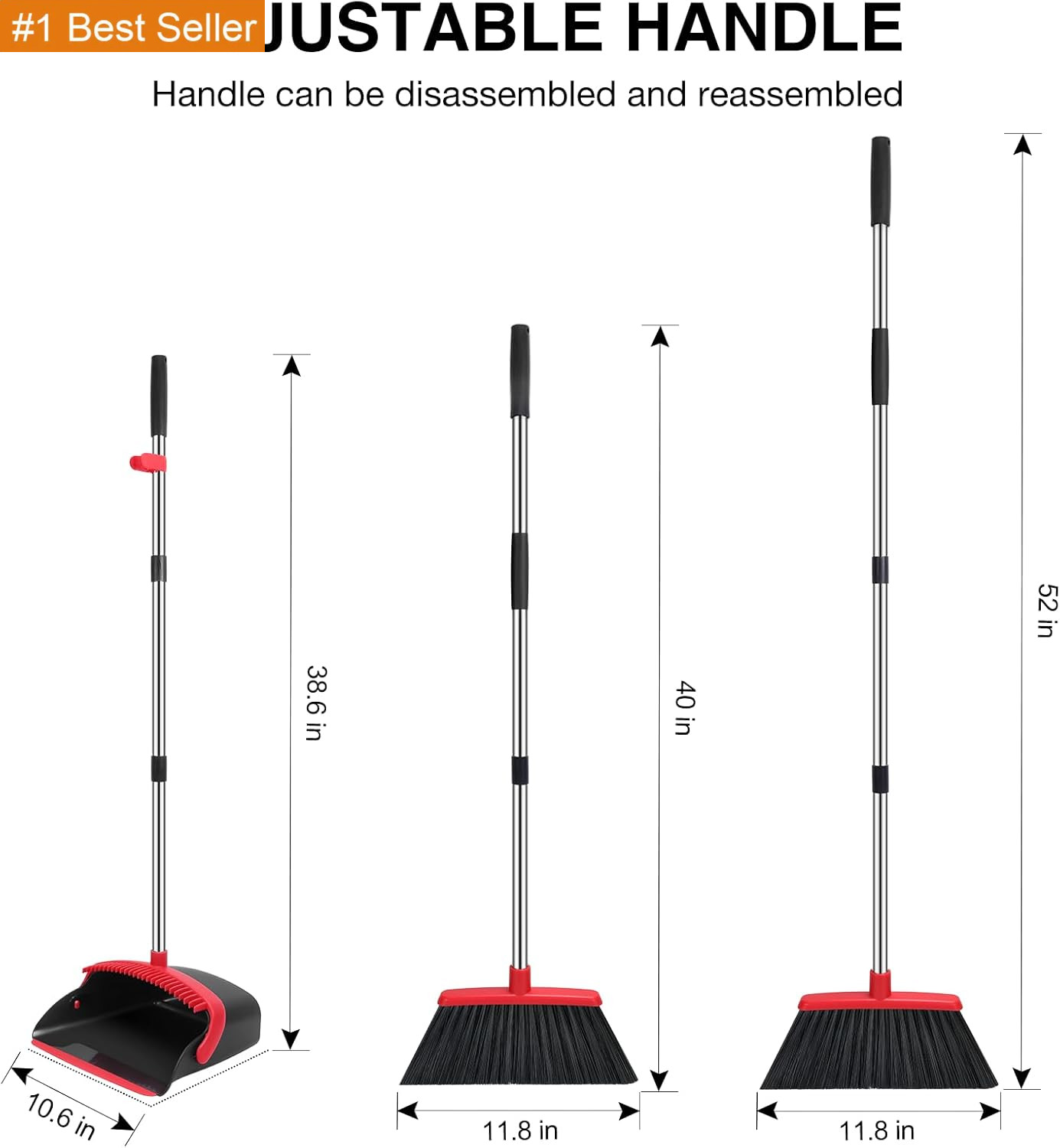 NACENA Broom and Dustpan Set, 52-In Long Adjustable Handle Broom Dustpan Combo w gallery