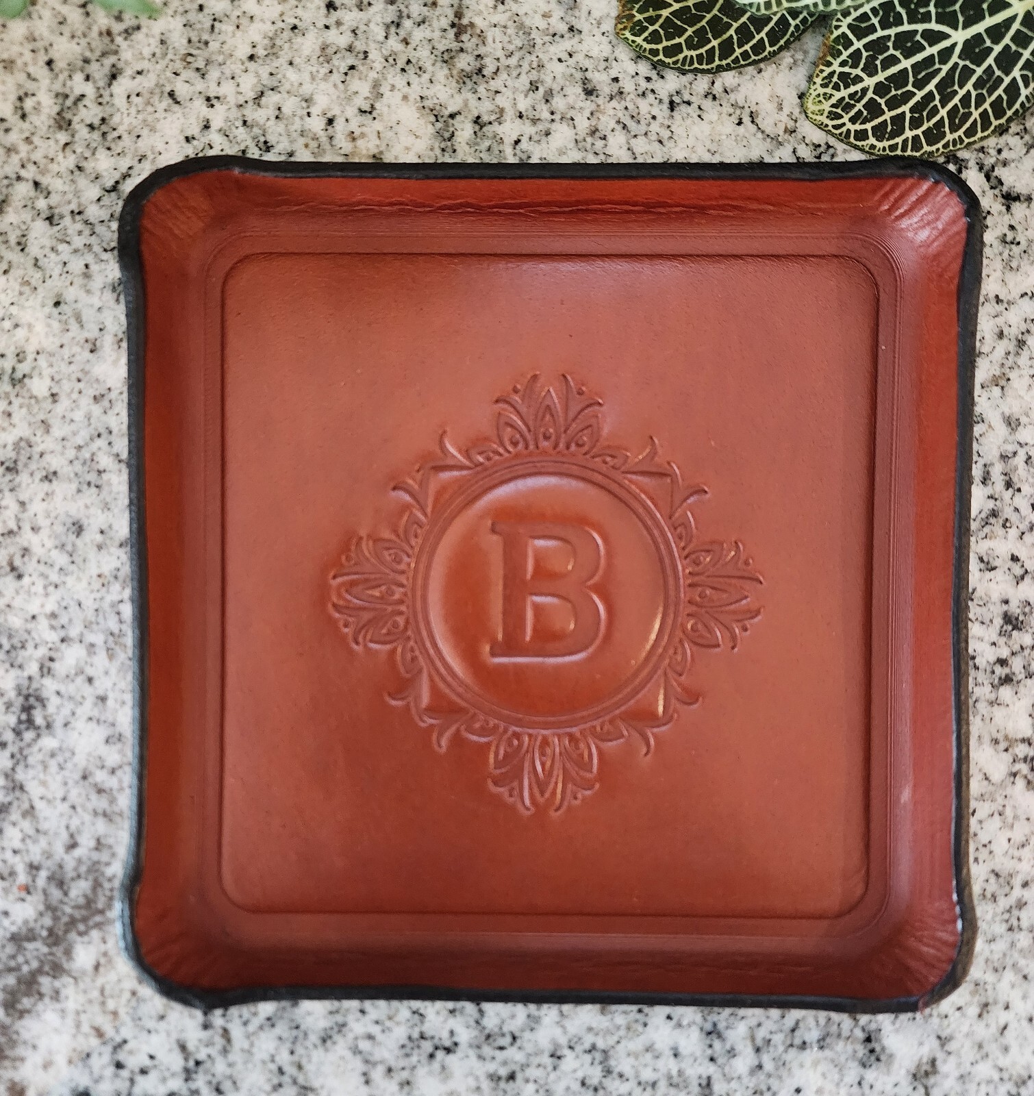 Personalized Leather valet tray, your uppercase initial, choose from 3 colors gallery