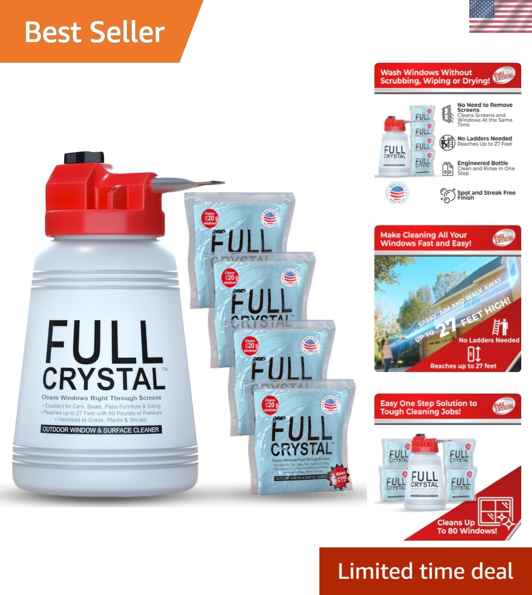 Window Cleaning Kit – 16 oz Glass Cleaner and Bottle with 27 ft , Each 4 oz B... gallery