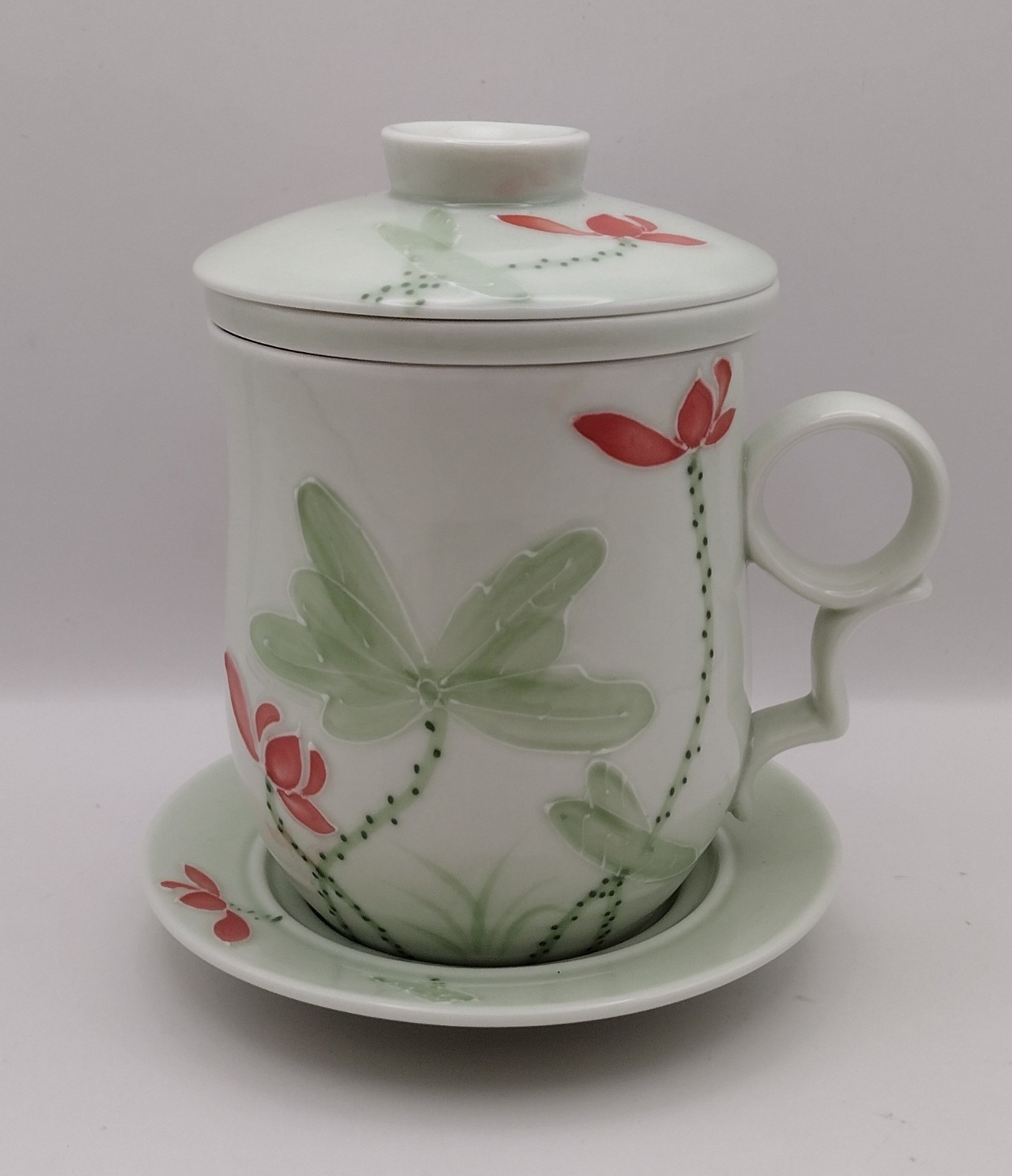 Teavana Porcelain Fine China Floating Lotus Blossom Teacup Infuser Mug 4 Pc. Set gallery