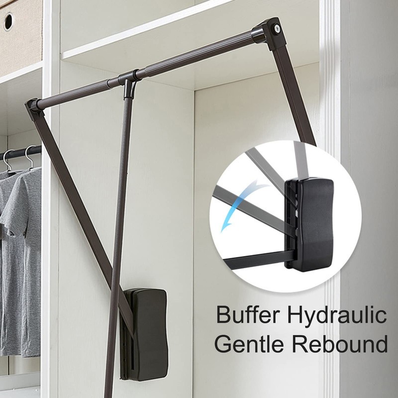 Side Mounted Pull Down Closet Rod Heavy Duty Adjustable 21-47 Inch Wardrobe L... gallery