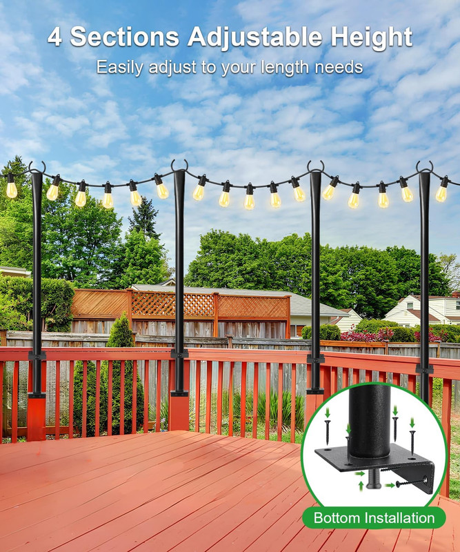 4 Pack 5Ft Heavy-Duty Metal String Light Poles for Outdoor Decor gallery