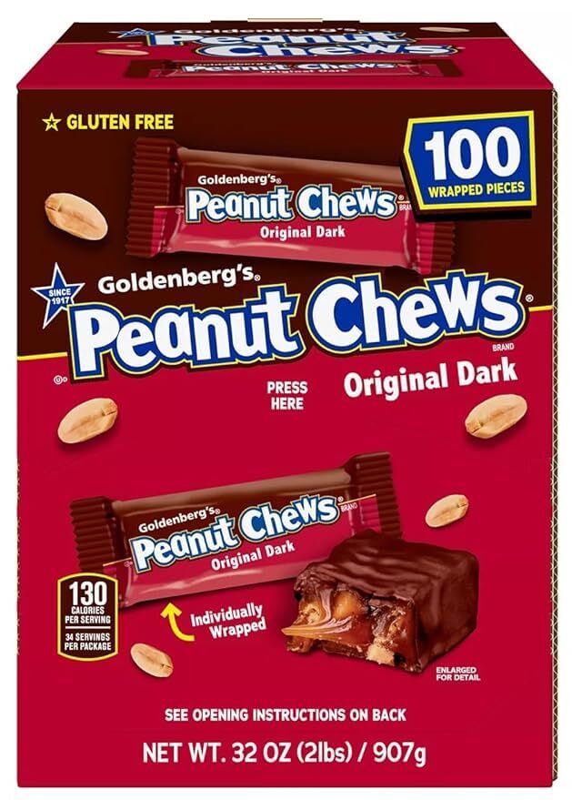 Goldenberg’s Peanut Chews Original Dark Chocolate Gravity Feeder (100 ct.)-2Lbs gallery