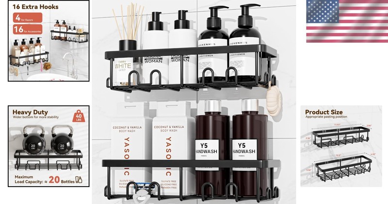 Versatile Adhesive Shower Organizer Caddies - Rustproof, Easy Install (2 Pack) gallery