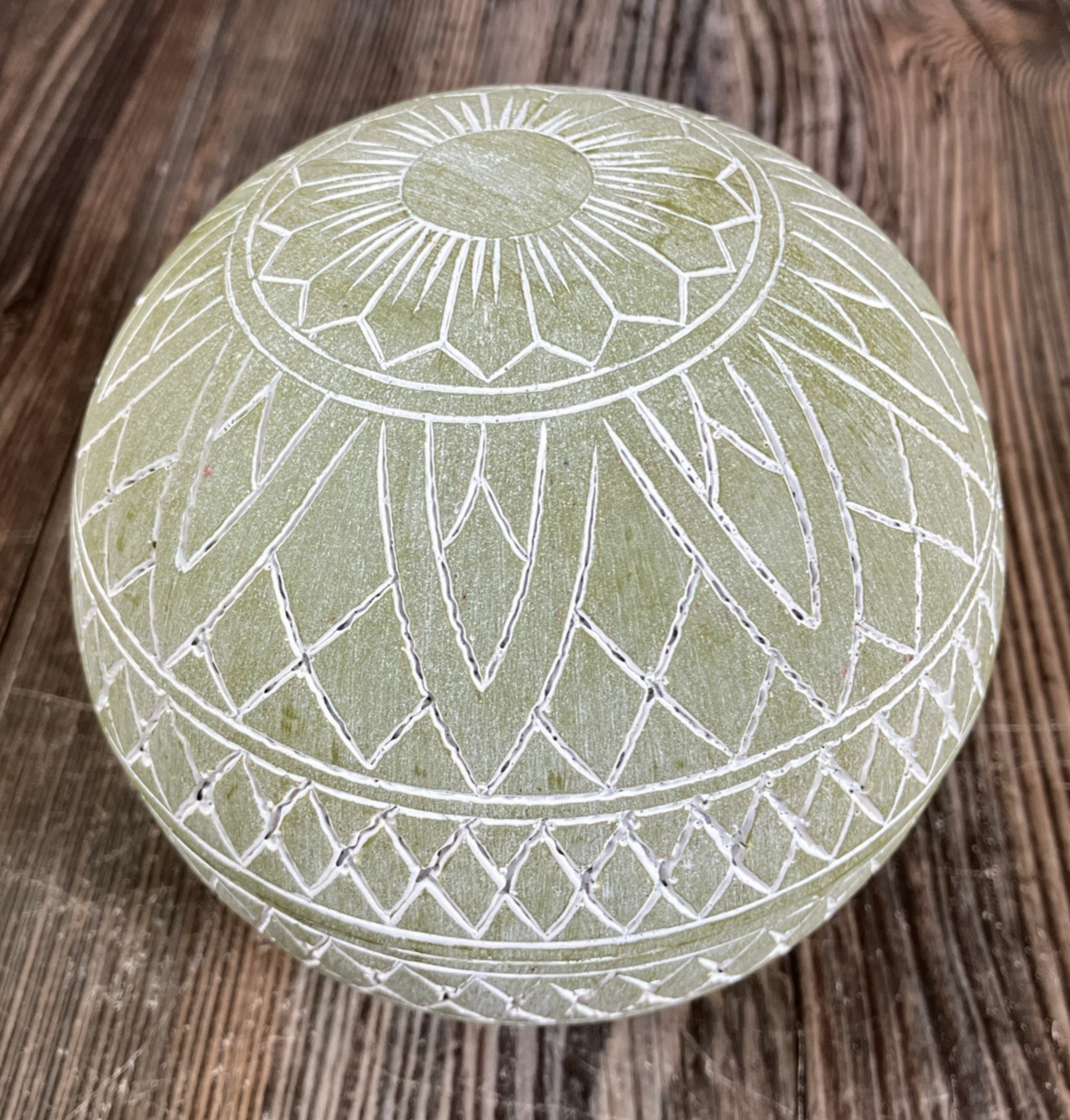 Decorative Green White Floral Geometric Sphere Ball Home Decor, Resin 4.5in Diam gallery