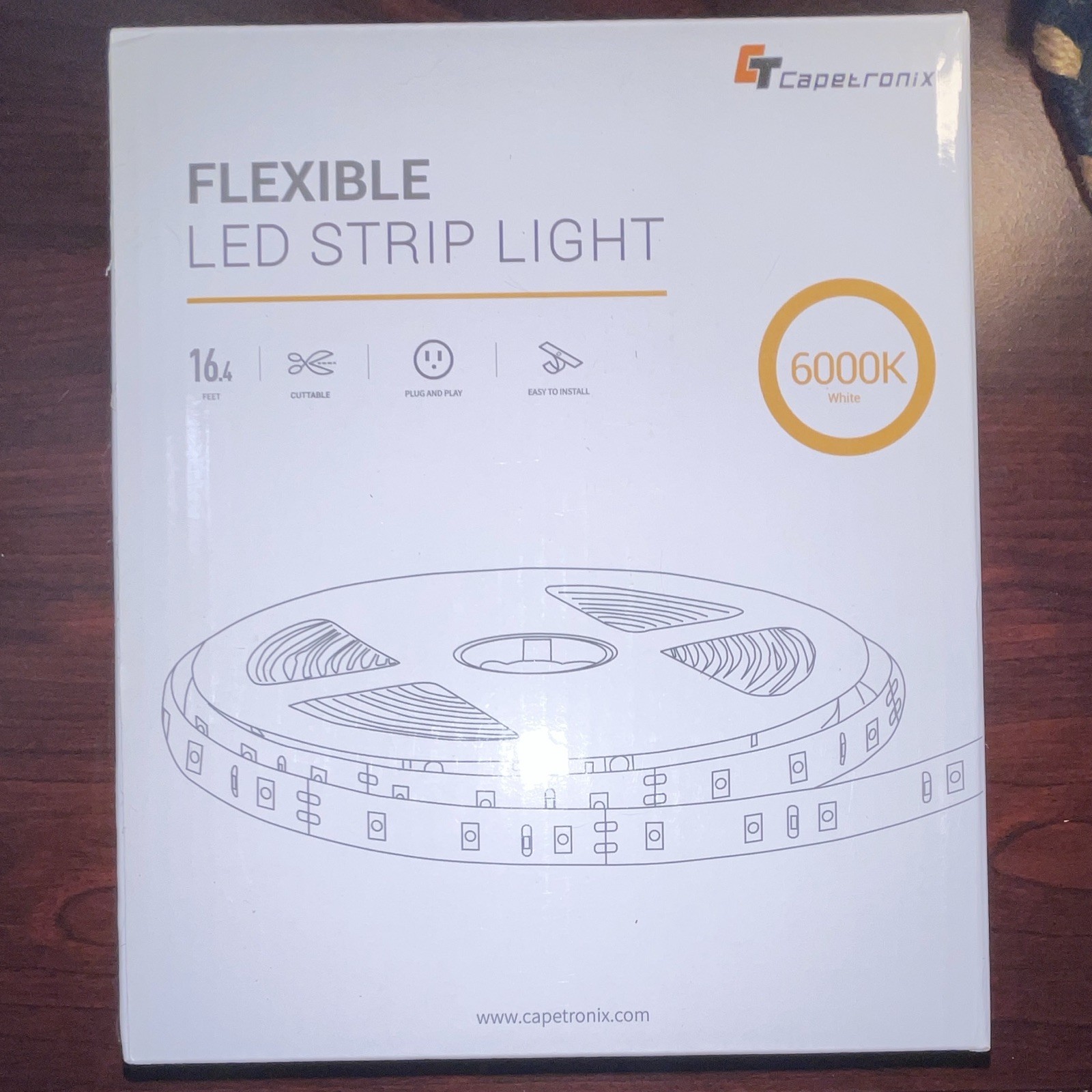 Capetronix 16.4ft 6000K White 3528SMD LED Strip DC 12V 24W IP20 gallery