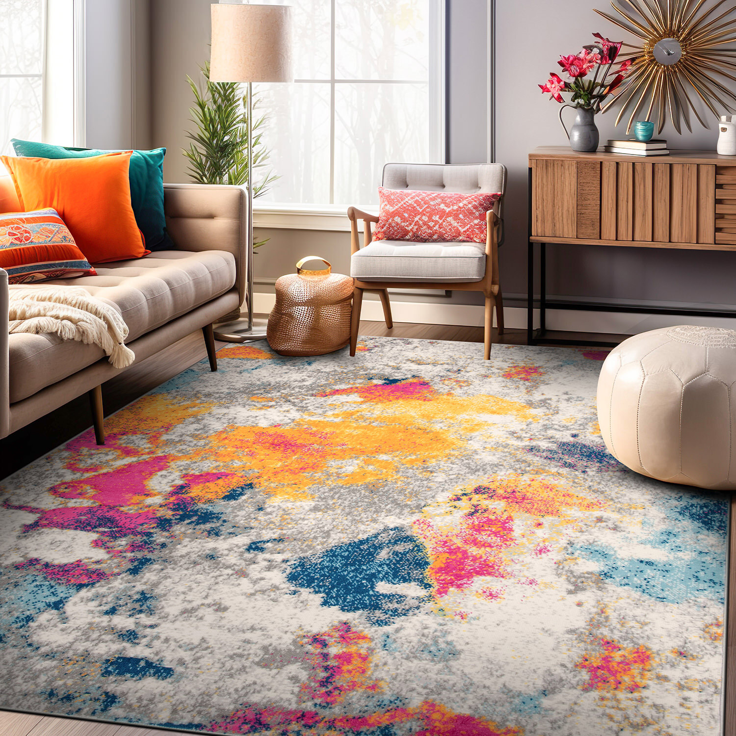 Rugshop Area Rugs Abstract Contemporary Multi Coloured Rug Living Room Rugs 5x7 gallery