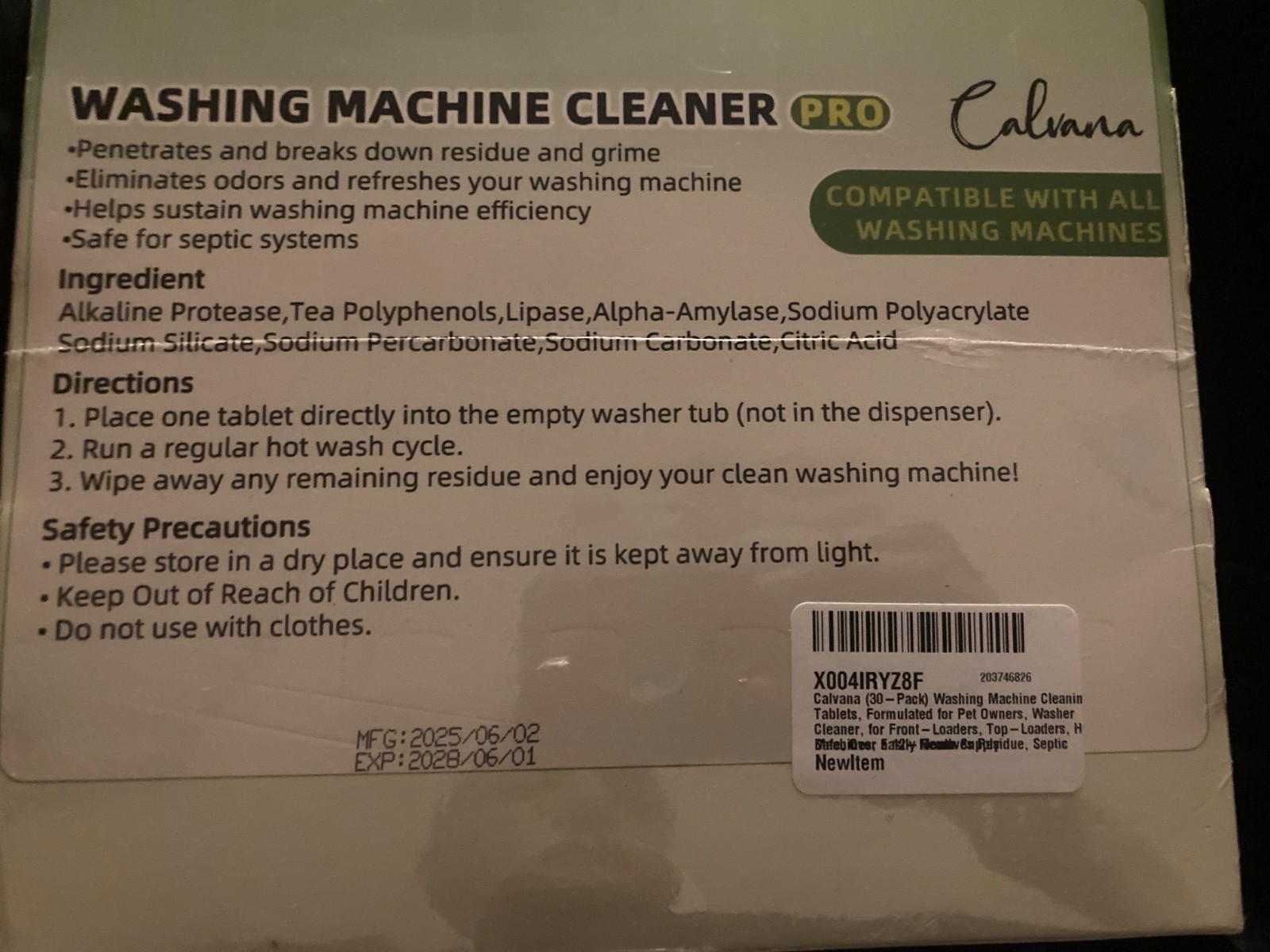 Calvana Clean Washing Machine Washer Cleaner Pro Tablets 30 Pack Pet Owners New gallery