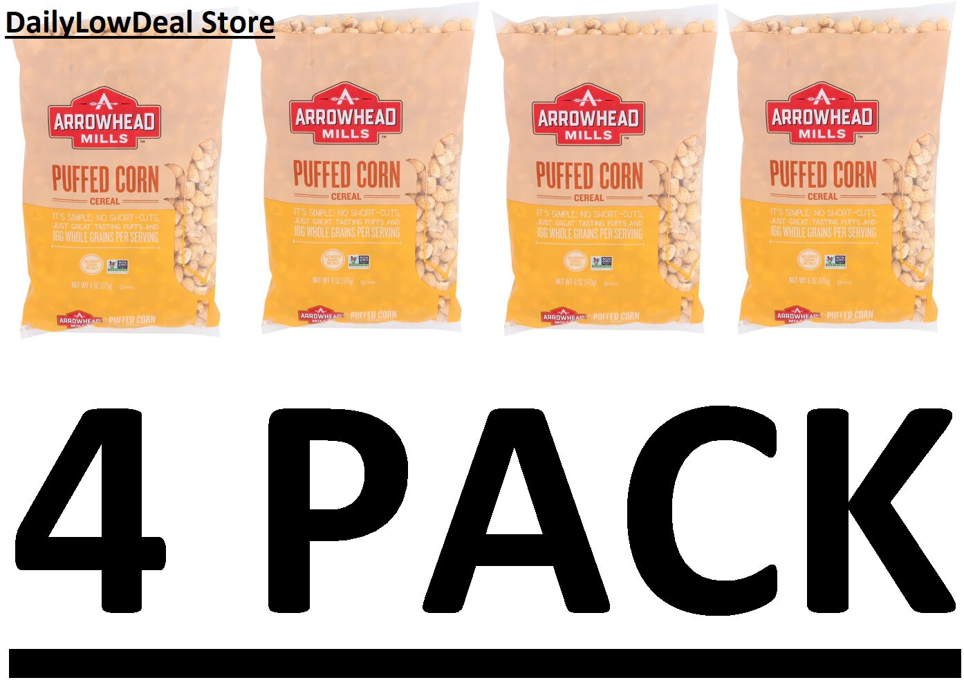 4 PACK - Arrowhead Mills Cereal Puffed Corn 6 oz - FRESH!! gallery