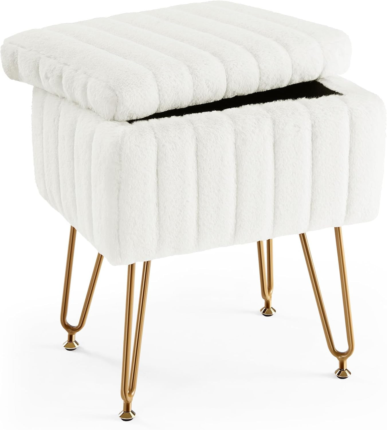 Sweetcrispy Vanity Stool Chair with Storage, Ottoman Faux Fur Soft Padded Makeup gallery