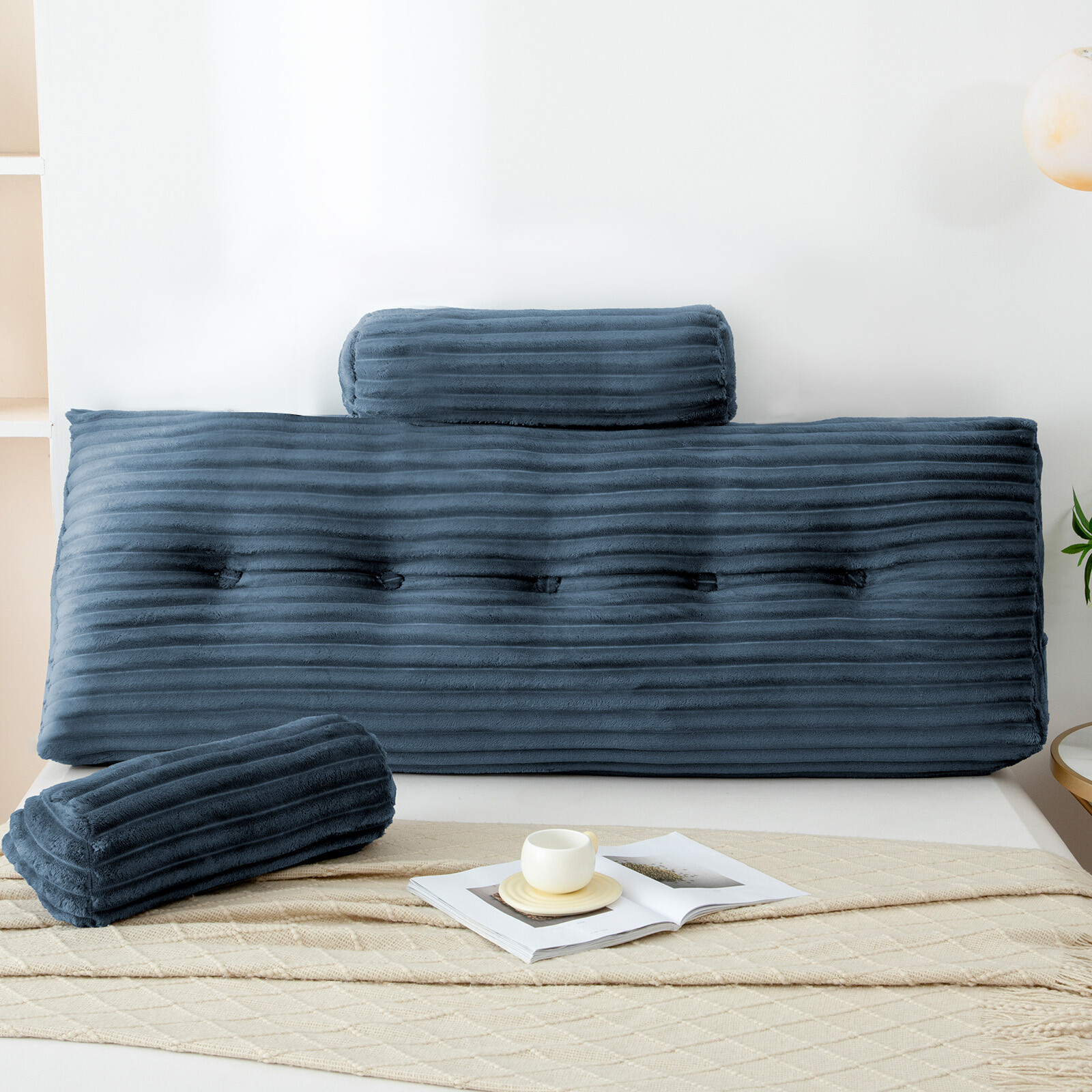 Wedge Headboard Pillow Triangle Cushion Sofa Waist Support with Neck Roll Pillow gallery