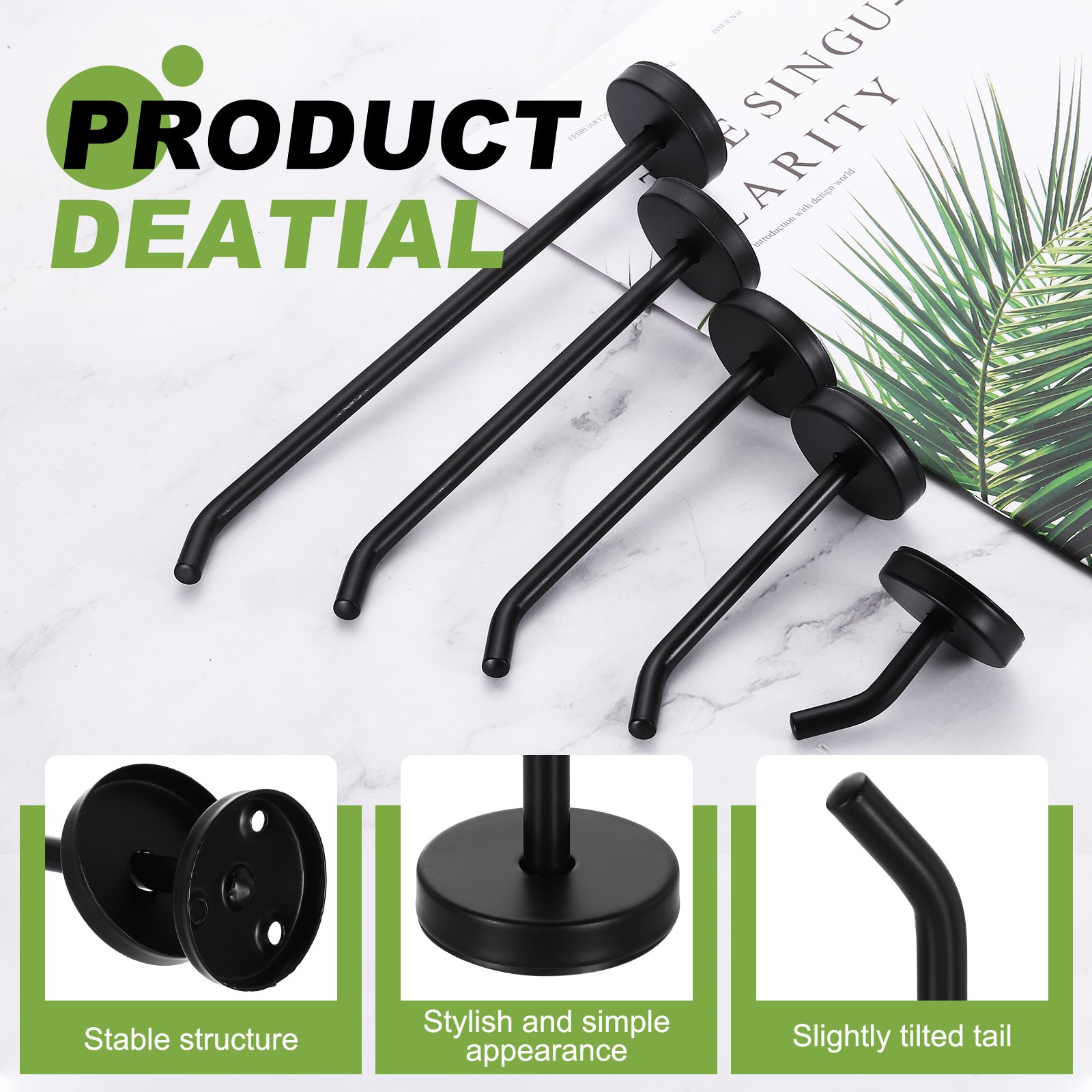 2Pcs 2 Inch Coat Hooks Stainless Steel Long Nose Wall Mount Hook Black gallery