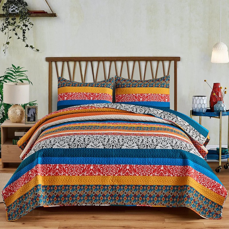 3 Piece Authentic Blooming Patchwork Quilt Set Bedspread Coverlet & Shams Queen gallery