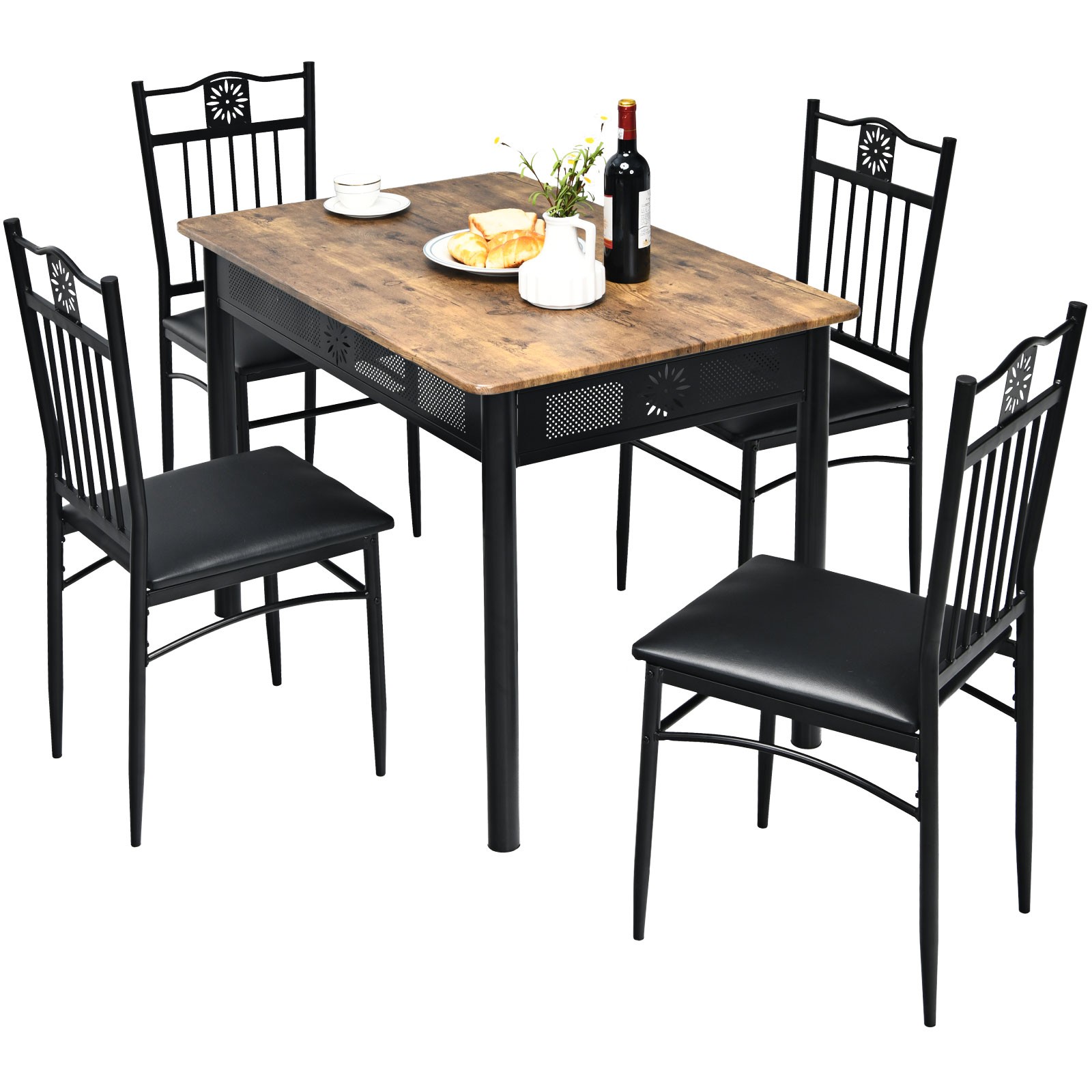 5 PCS Kitchen Dining Set Modern Breakfast Furniture Metal Table & 4 Chairs gallery