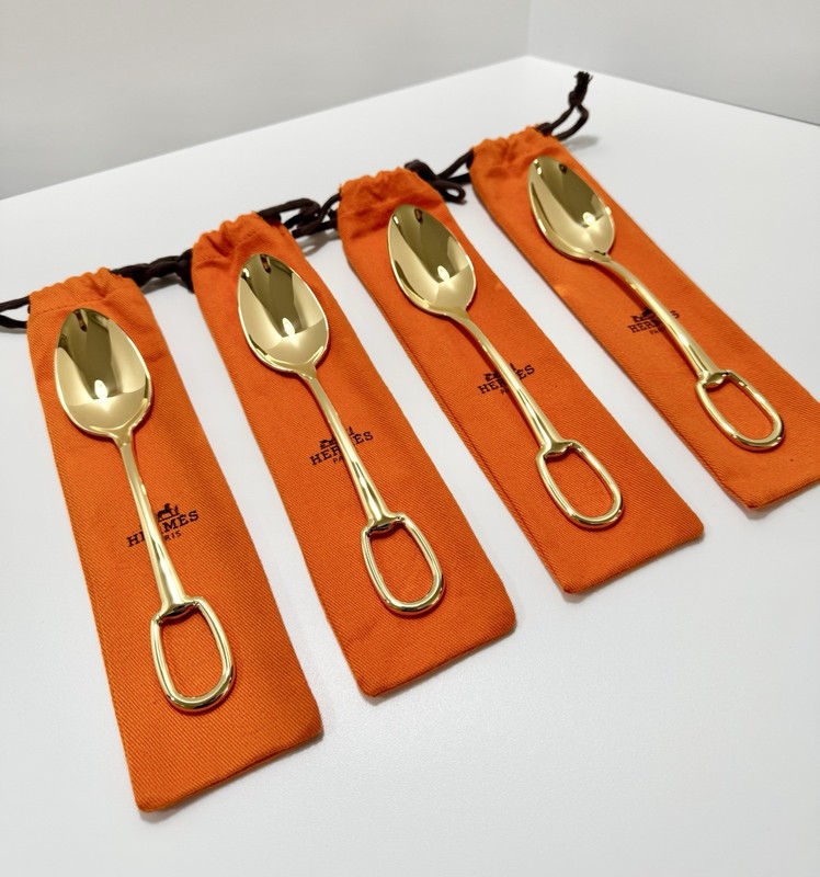 Hermès Grand Attelage Silverware Dinner Spoons 18k Gold Plated RT870EA Set Of 4 gallery