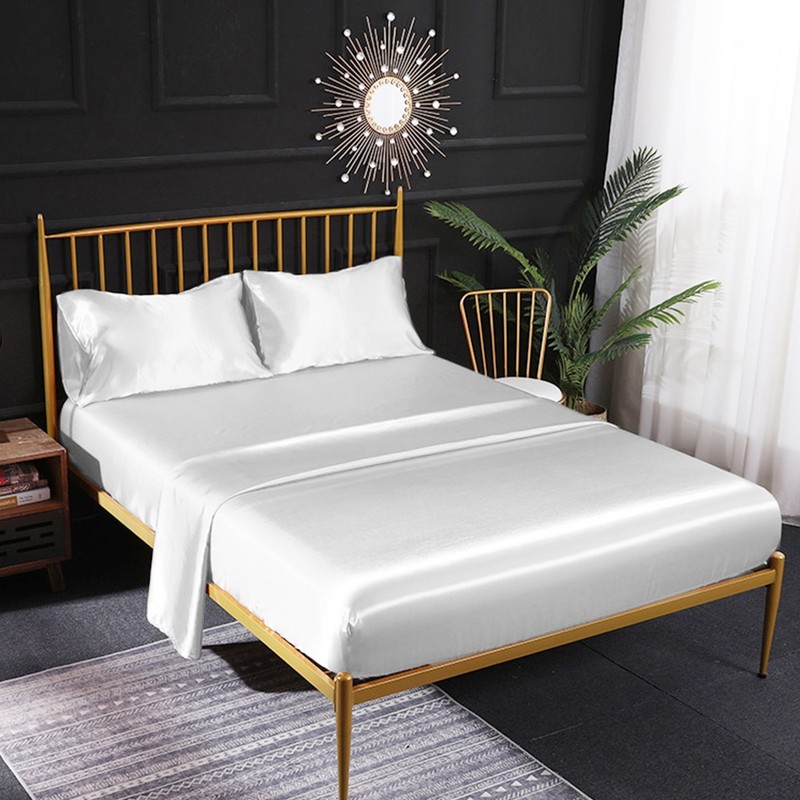 4Pcs Satin Silk Sheet Set Bed Fitted Sheet w/ Pillowcase Wrinkle Free Full Size gallery