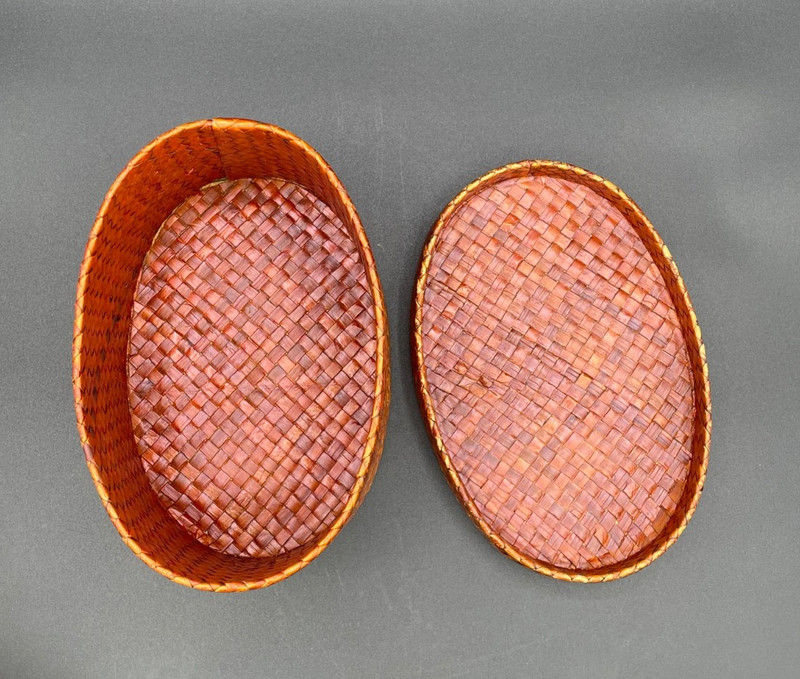 Woven Rattan Nesting Oval Boxes/Baskets With Lids, Set of 2, gallery