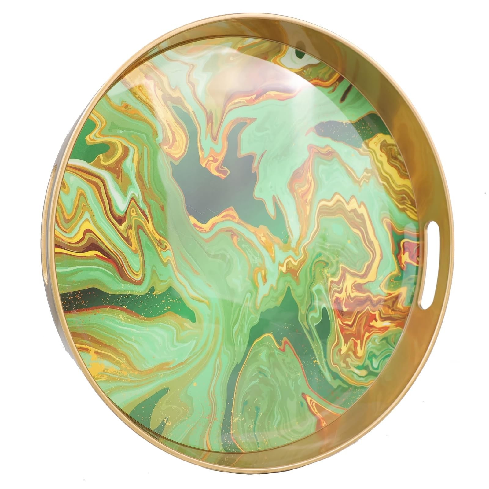 Round Green Marbling Decorative Tray with Handles 13" Morden Plastic Serving ... gallery