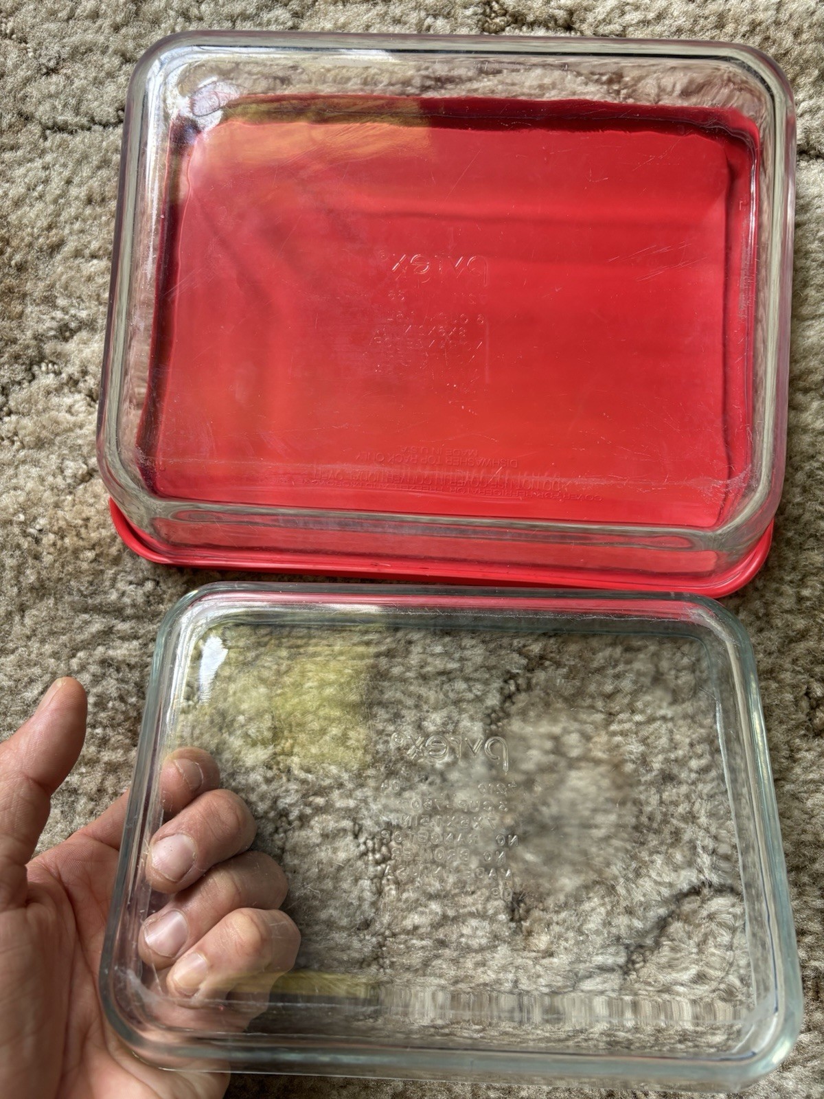 Pyrex 7211 6 Cup & 7210 3 Cup Rectangular Glass Storage Dishes Red Lid 2 Piece gallery