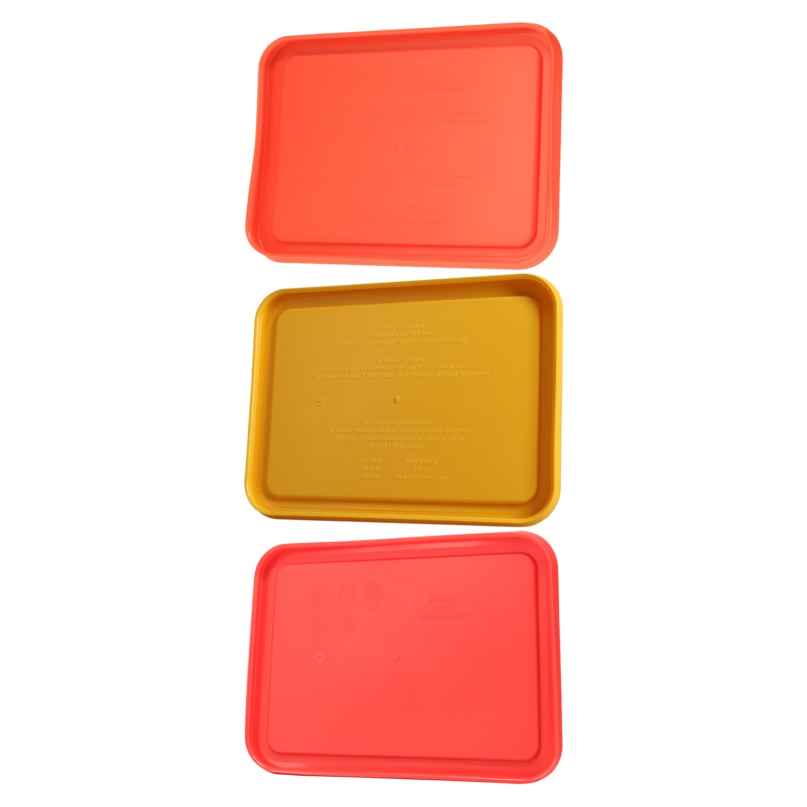 Pyrex 7210-PC 3-Cup Pumpkin Orange, Lemon Drop Yellow, and Red Food Storage Lids gallery