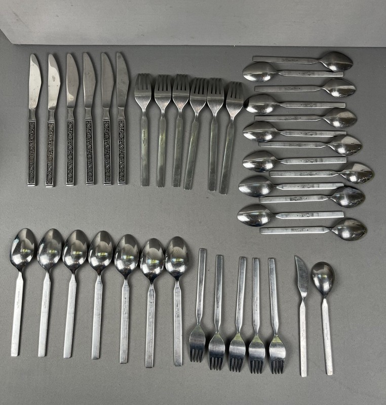 Vintage Interpur Stainless Flatware Rose Silver-tone Flatware 39 pc Japan gallery