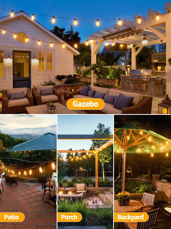 102FT Remote Dimmable Outdoor String Lights, IP45, 39 Shatterproof Edison Bulbs gallery