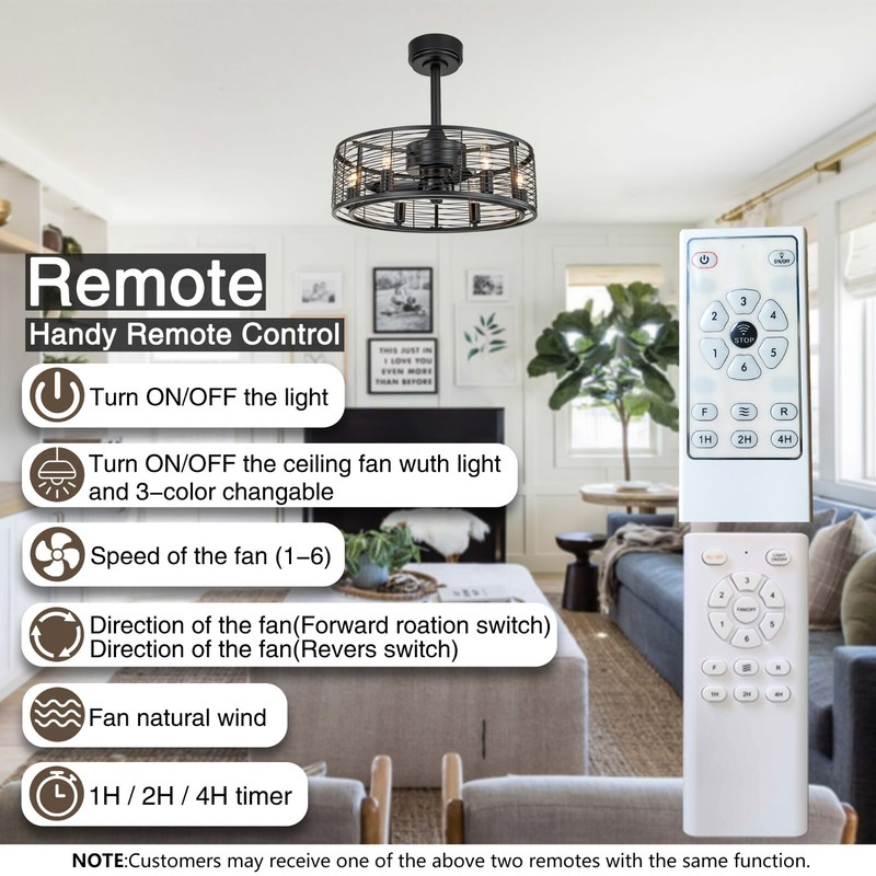 Caged Ceiling Fans with Light with Remote Control 20”Black Farmhouse Ceiling Fan gallery