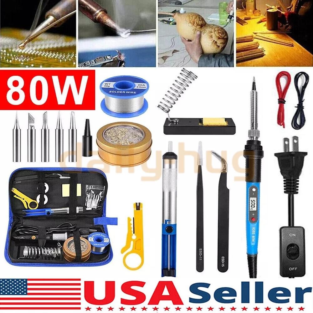 80W Electric Soldering Iron Welding Gun Tool Kit Solder Wire Desoldering Pump US gallery