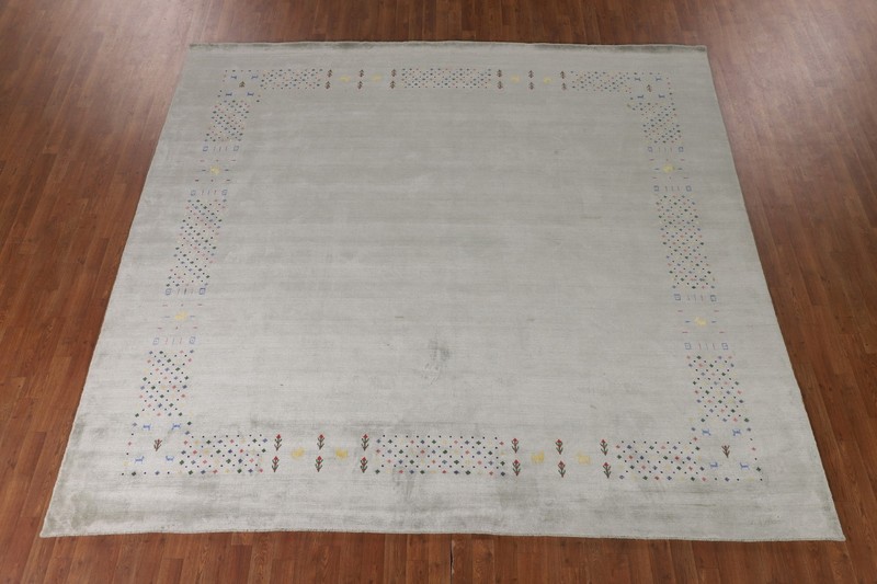 Gray Wool Bordered Design Square Gabbeh Handmade Living Room Rug Carpet 9'x10' gallery