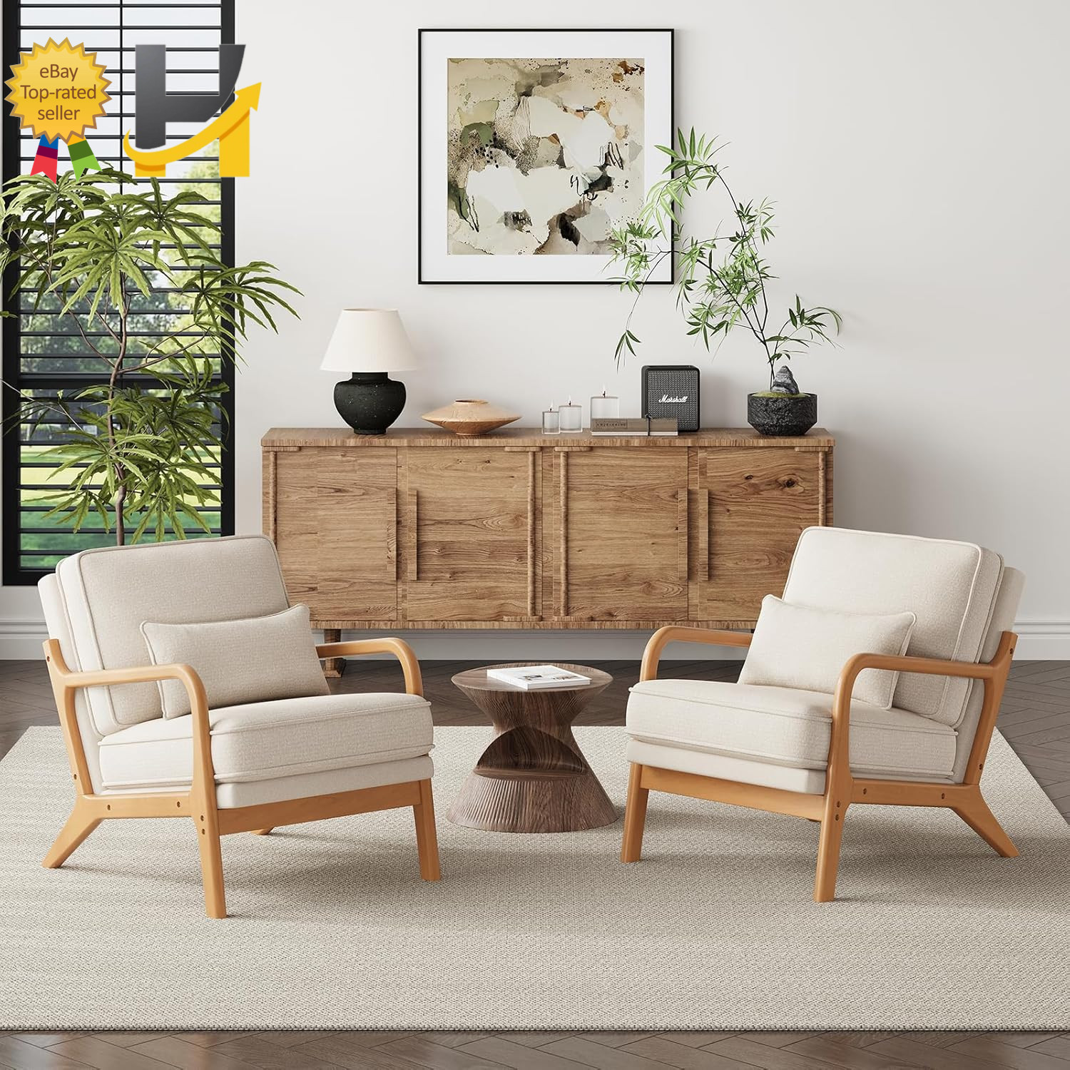 Accent Chair with Solid Wood Frame Reading Relaxing Armchair Pillow & Cushion US gallery