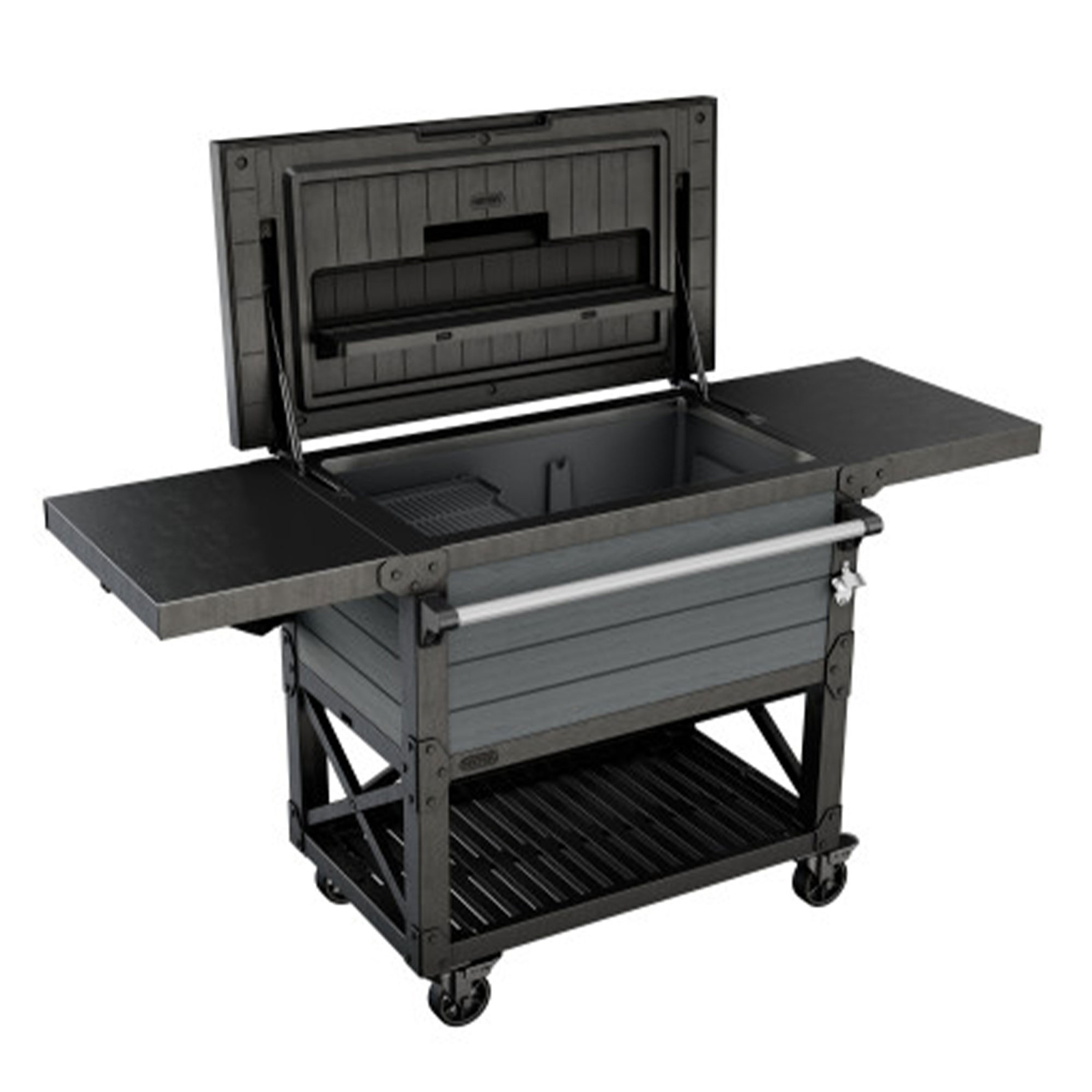 Keter Outdoor Patio Cooler Ice Chest, Insulated Beverage Bar Cart w/Wheels, Gray gallery