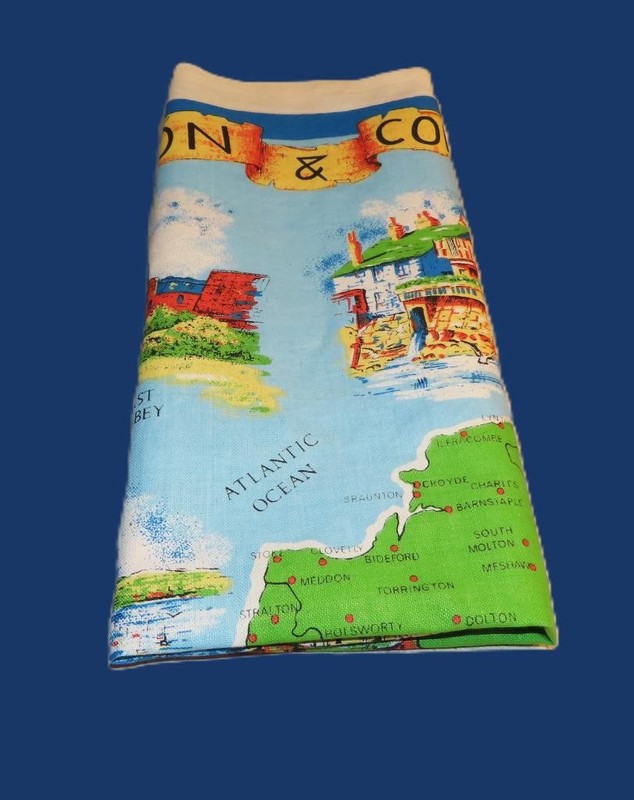Cornwall and Devon tea or kitchen towel; cotton; map, landmarks; 29 x 18.5 in. gallery