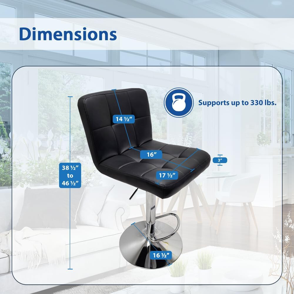 Set of 2 Bar Stools Swivel Adjustable Bar Chair Modern PU Leather Pub Bar Chairs gallery