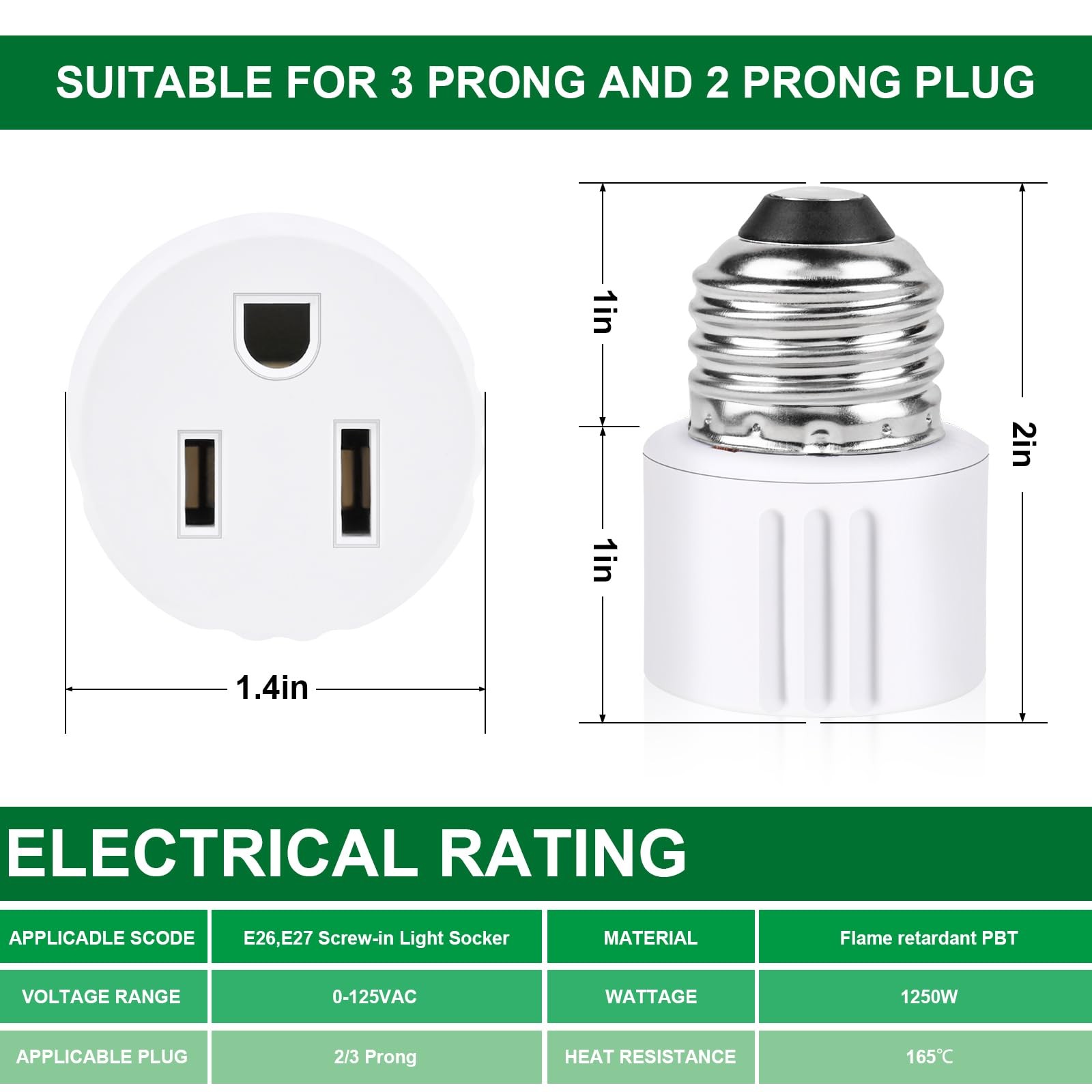Outlet Light Socket Adapter,Screw in Outlet Socket,E26 Light Bulb to Outlet S... gallery