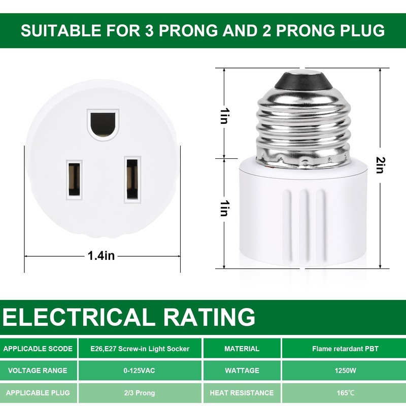 Outlet Light Socket Adapter,Screw in Outlet Socket,E26 Light Bulb to Outlet S... gallery