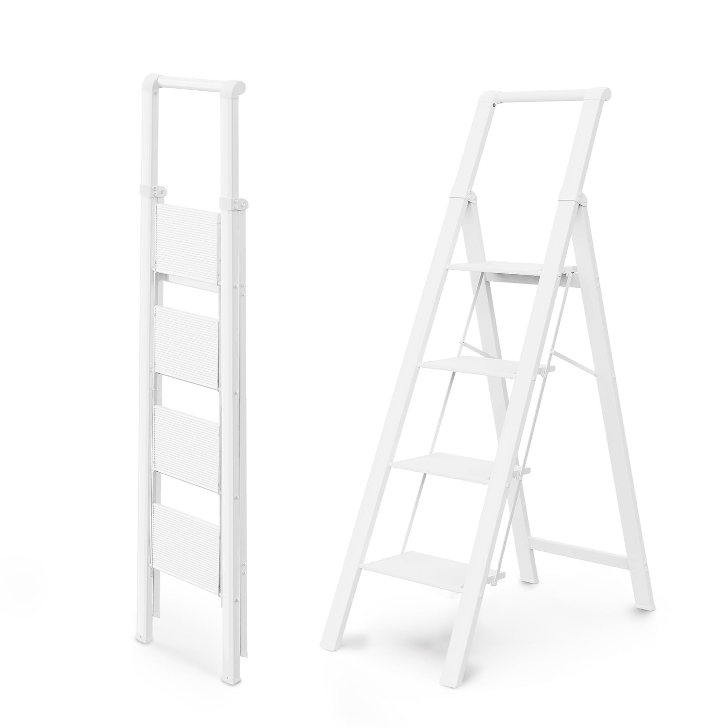 Foldable Step Ladder 4 9ft 300lb Lightweight Anti Slip White Ladders Home Pedals gallery