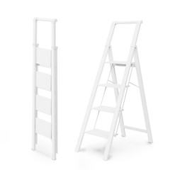 Foldable Step Ladder 4 9ft 300lb Lightweight Anti Slip White Ladders Home Pedals