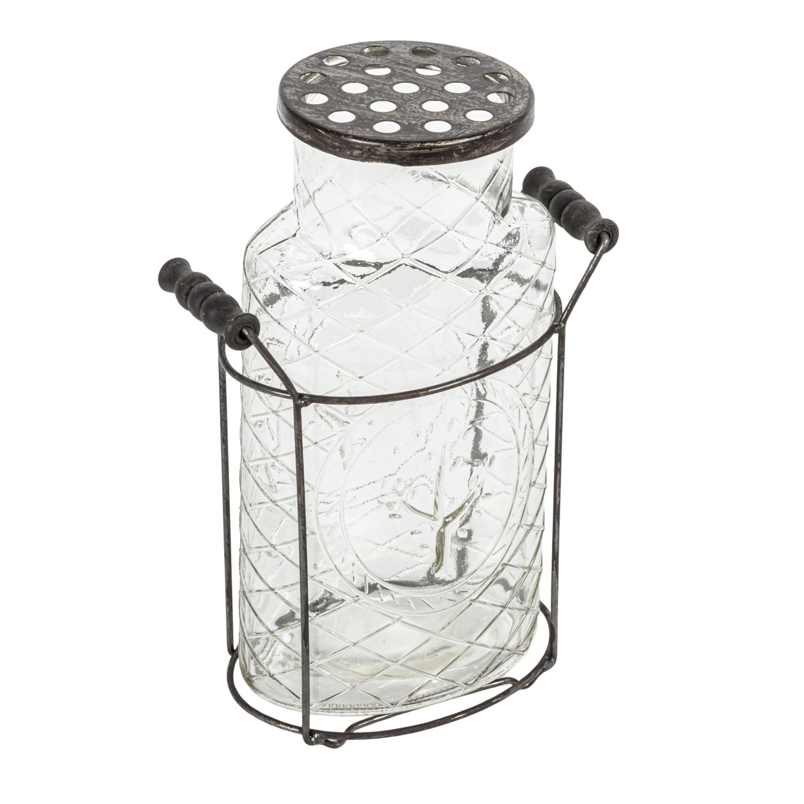 Creative Co-Op Glass vase in Metal Stand with Metal Frog Lid gallery