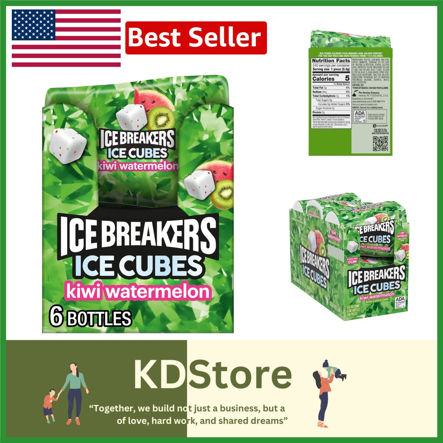Ice Cubes Kiwi Watermelon Sugar-Free Chewing Gum - 240 Pieces in Portable Cub... gallery
