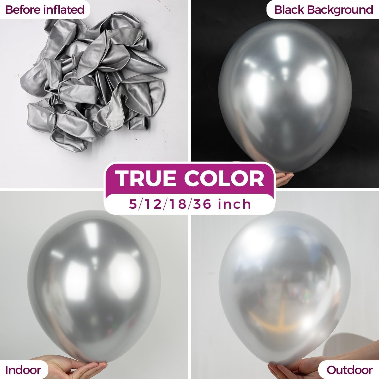Metallic Silver Giant Balloons 36 Inch 8 Pack Jumbo Chrome Silver Balloons L... gallery