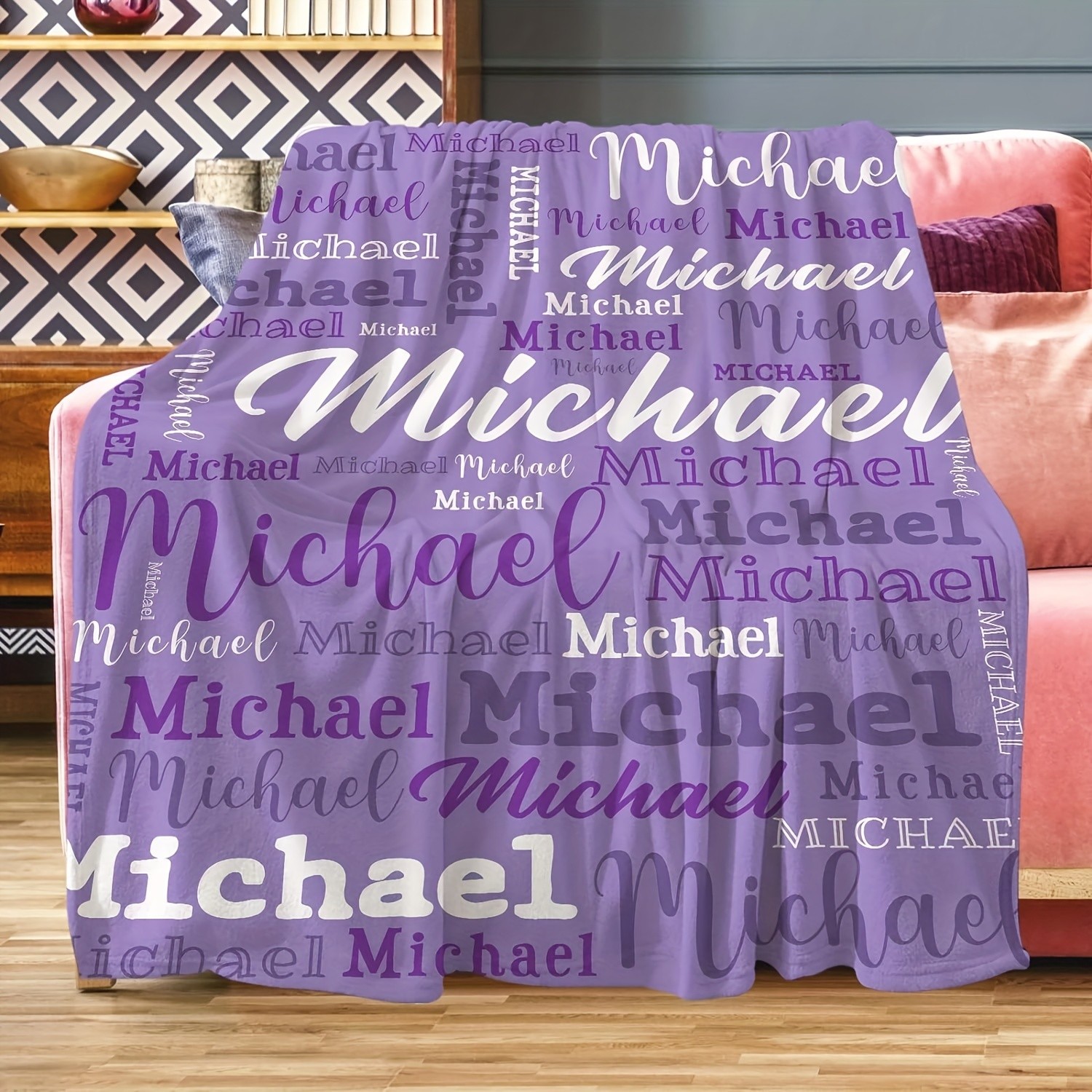 Custom Name Print Flannel Throw Blanket – Personalized Contemporary Text Design√ gallery