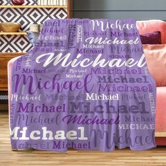 Custom Name Print Flannel Throw Blanket – Personalized Contemporary Text Design√