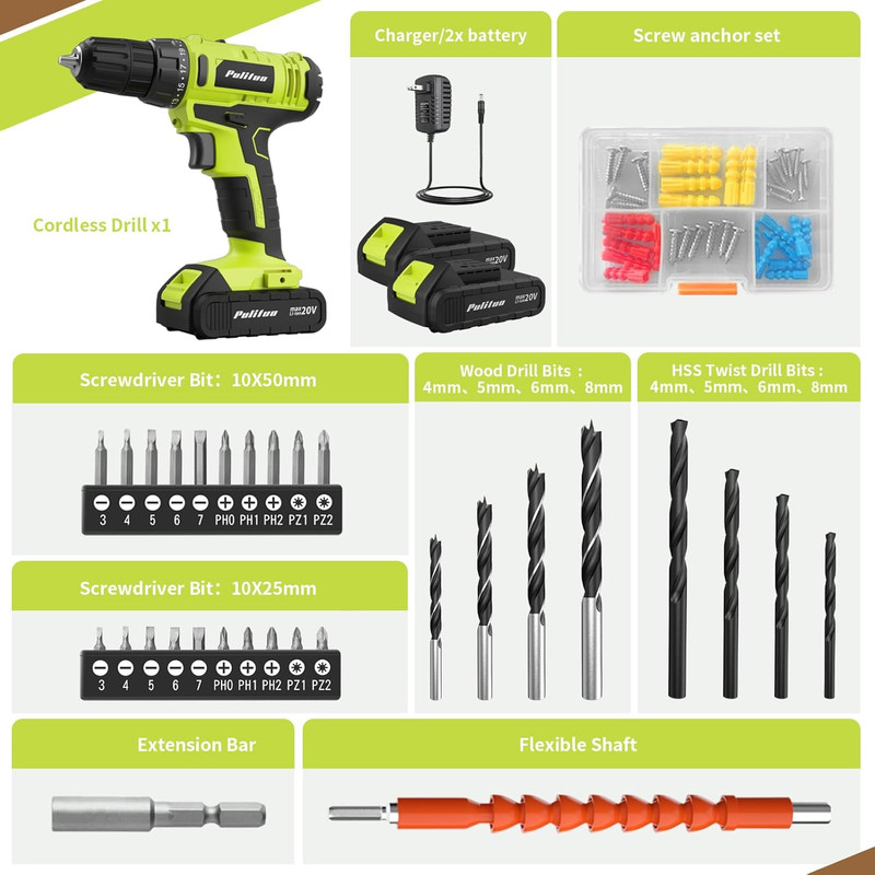 'S 20V Cordless Drill/Driver, Electric Screwdriver - 2 Batteries, 30Nm, 21+1 Tor gallery