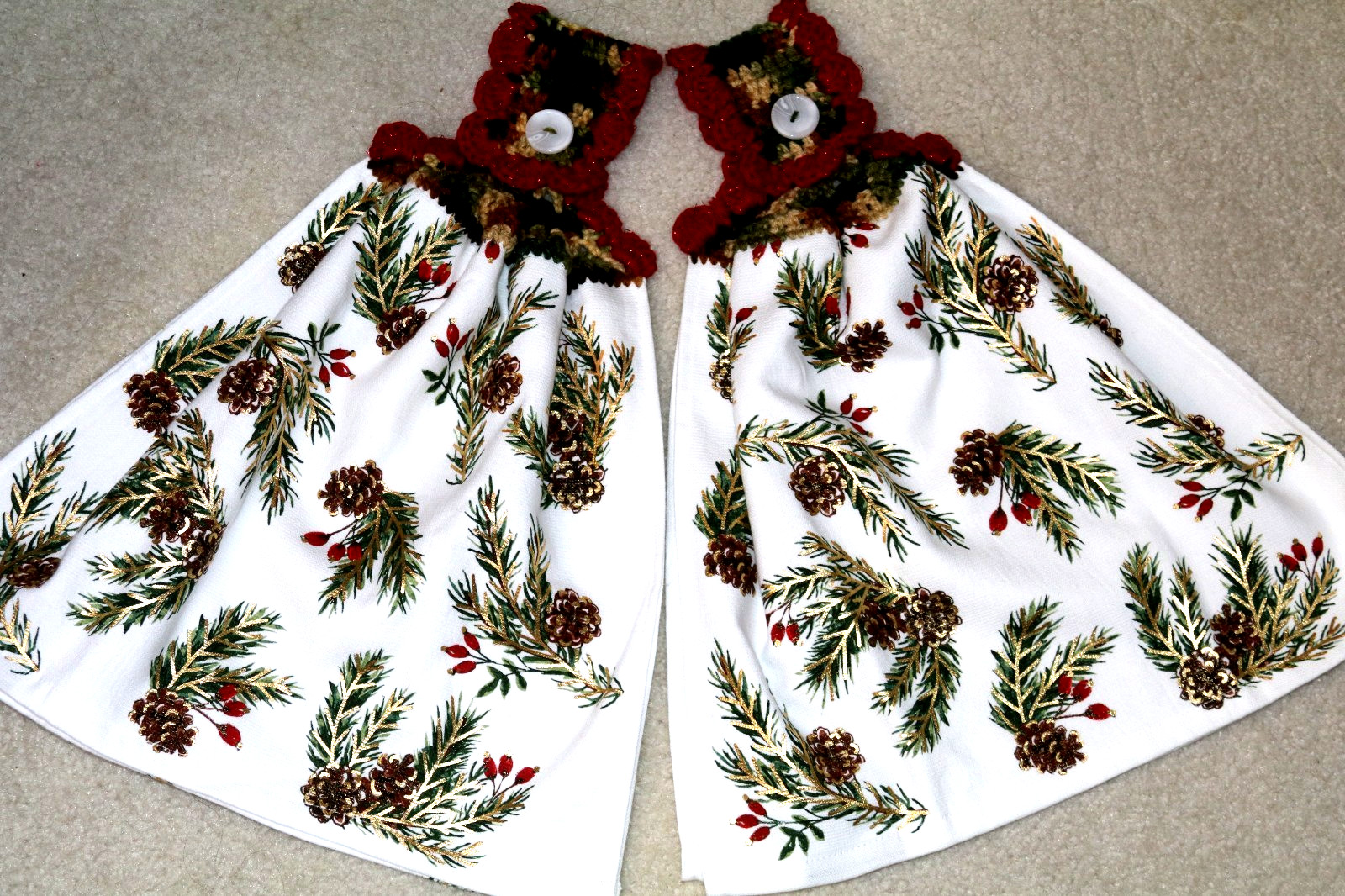2 Double Crochet Premium Hanging Kitchen Towels ~ Pine & Hollies gallery